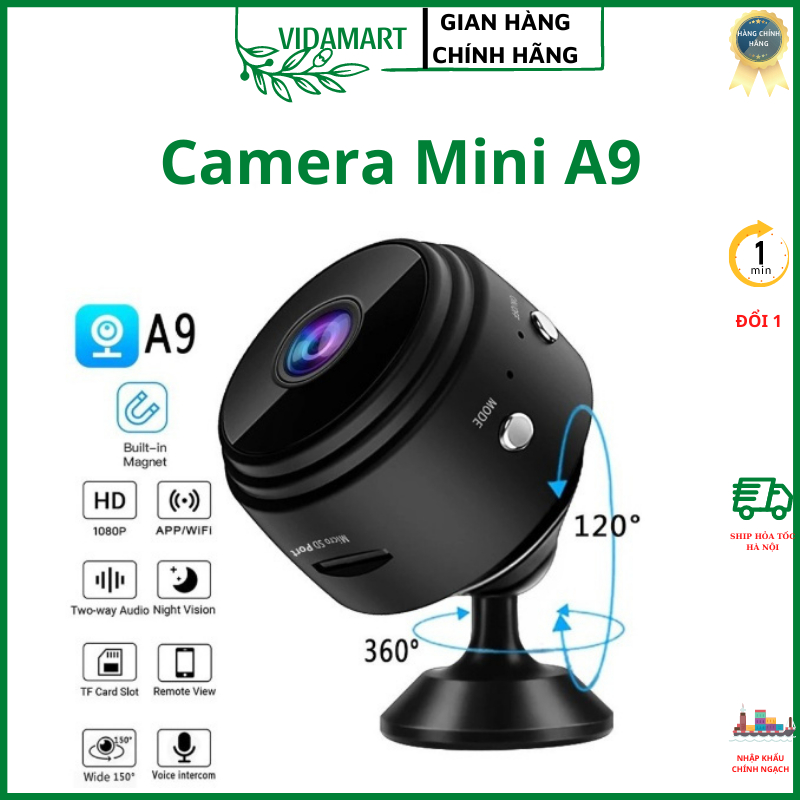 Camera A9 , Camera Không Dây Wifi Kết Nối Điện Thoại Có App Quản Lý, Camera Giám Sát Chống Trộm vida