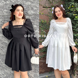 Đầm tay dài xếp ly nơ ngang ngực