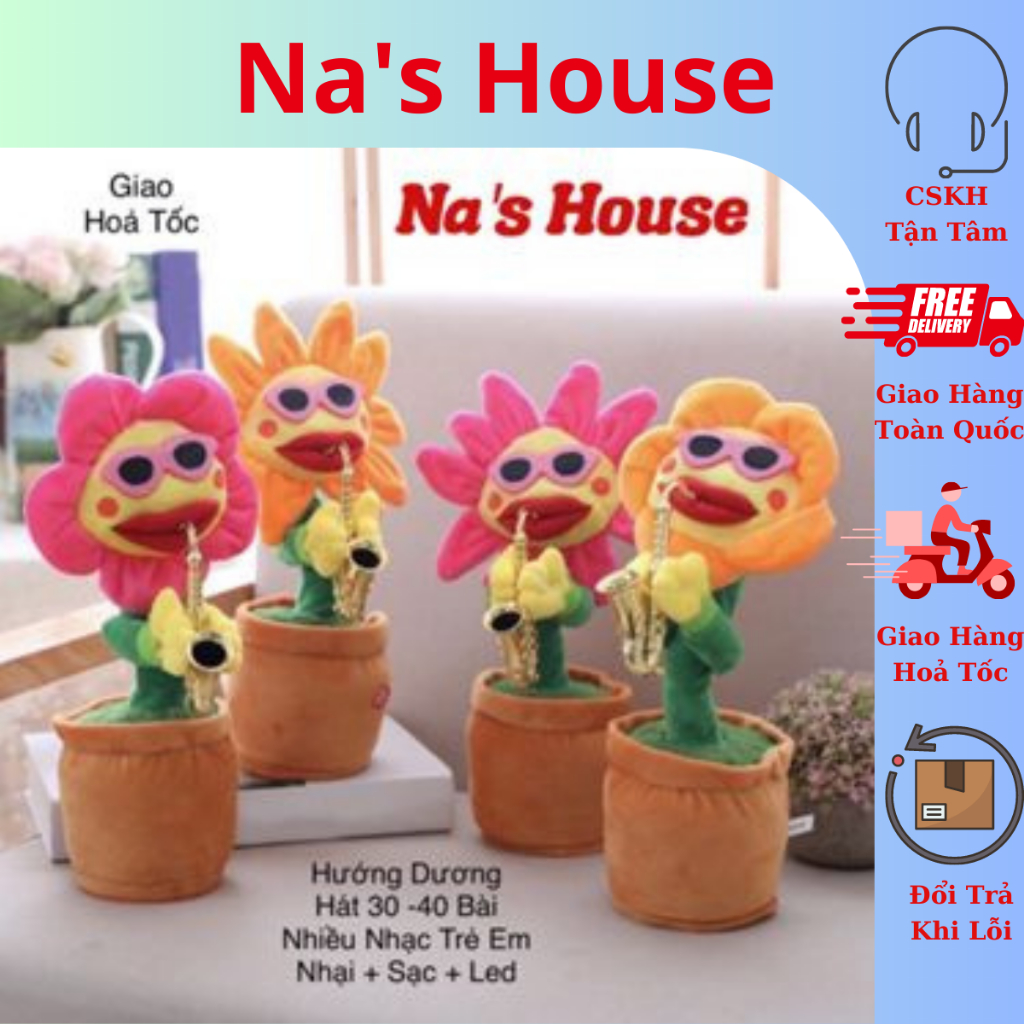 Đồ chơi nhồi bông hình cây xương rồng, hoa hướng dương nhảy múa thổi kèn saxophone bản 2 nút và 3 nút mới - Na’s House
