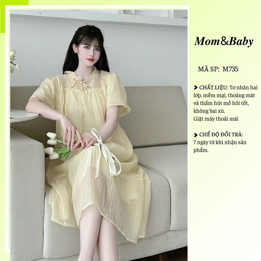Đầm Bầu Váy Bầu Thời Trang Vải Tơ Nhăn Hai Lớp Mềm Mịn Mặc Đi Chơi Đi Làm M735 Mom and Baby