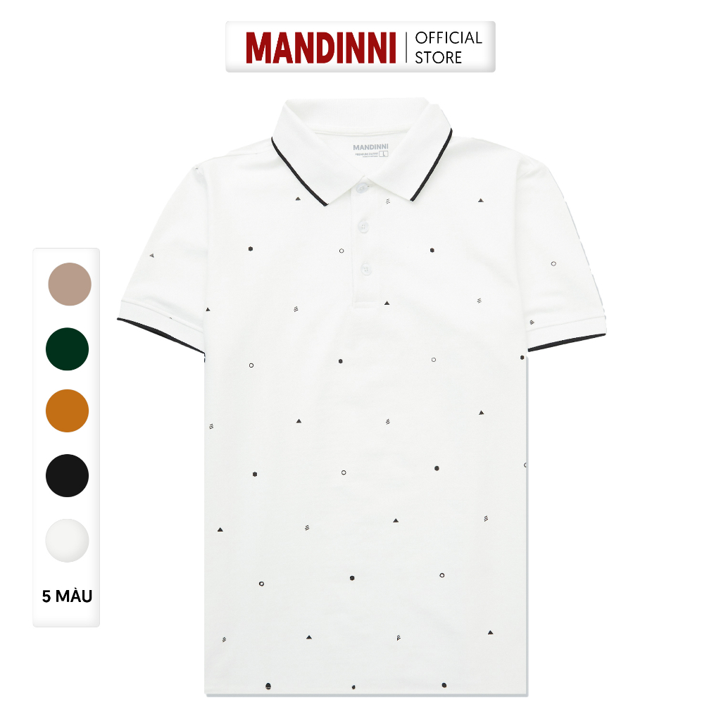 Áo polo nam cổ bẻ basic MANDINNI form regular tay ngắn in họa tiết đơn giản - HTINBIPV