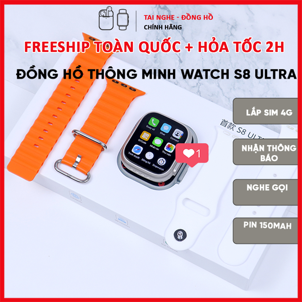 Đồng hồ thông minh Watch S8 Ultra | Lắp sim 4G | Nhận thông báo | Nghe gọi | Định vị | MobileCity