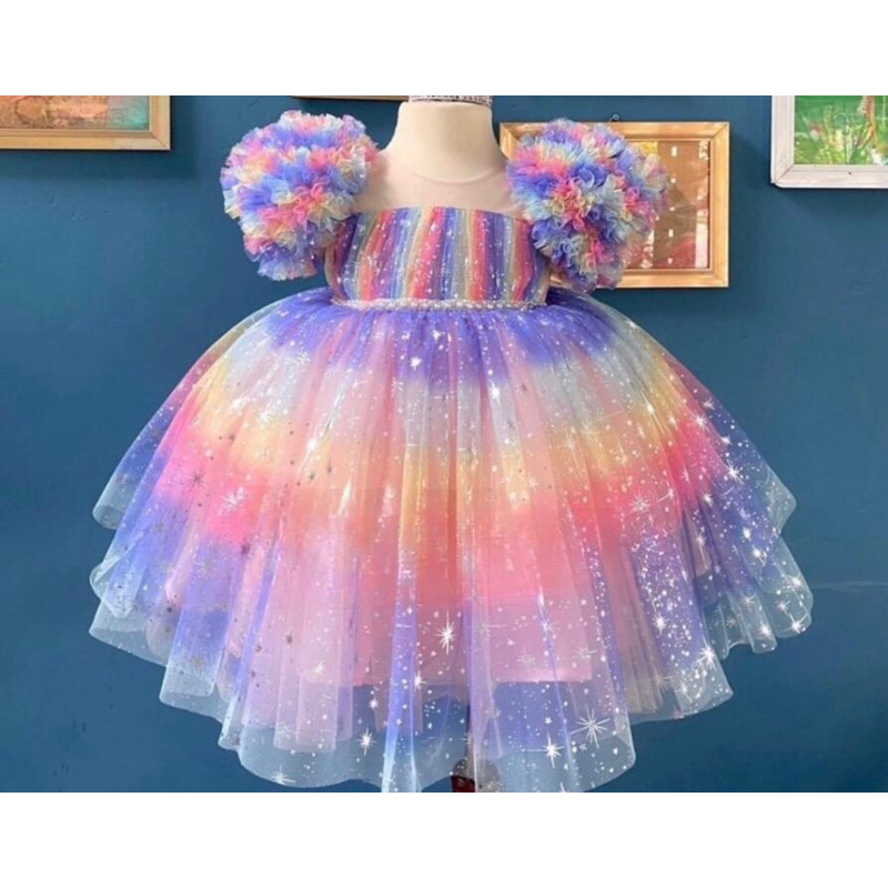 Váy công chúa cầu vồng ánh kim sa cho bé 14-30kg