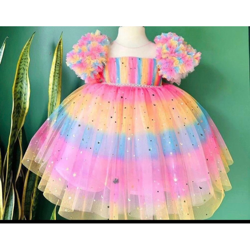 Váy công chúa cầu vồng ánh kim sa cho bé 14-30kg