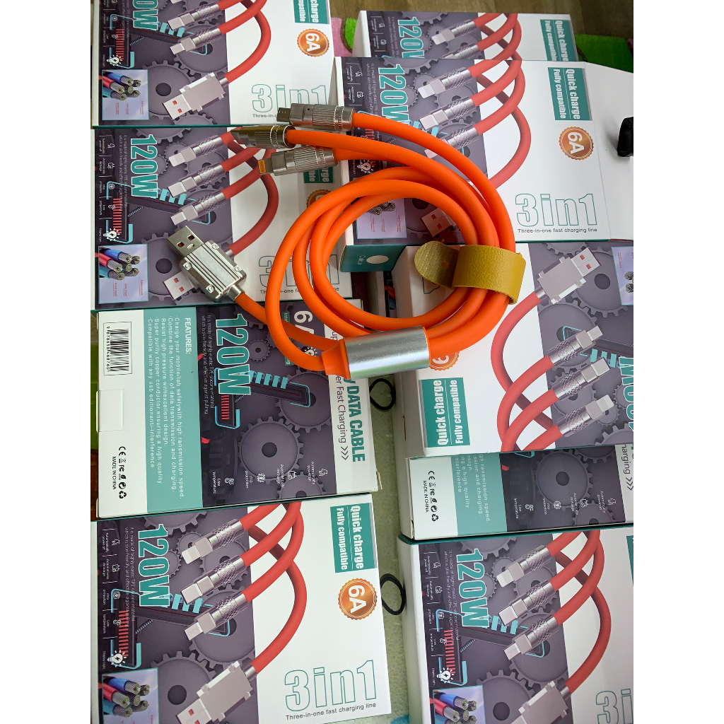 Dây sạc, cáp sạc siêu nhanh 120W tích hợp 3 cổng dùng cho mọi loại điện thoại