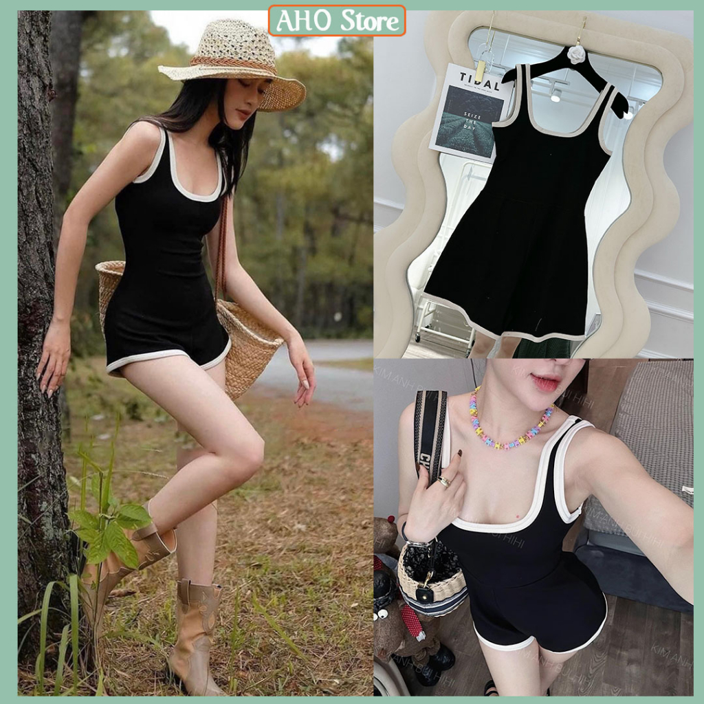 Bộ Jumsuit Nữ Phối Viền Trắng Set Liền Thân Nữ 2 Dây Ôm Body Sexy Freesize
