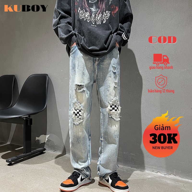 Quần Jean zipper rách gối hiphop quần jean skinny nam thời trang unisex skinny jean Màu Trơn quần jean nam