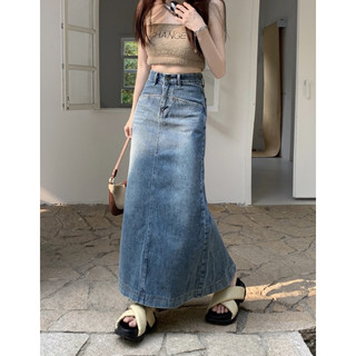 Chân váy jeans midi dáng chữ a dài taobao order