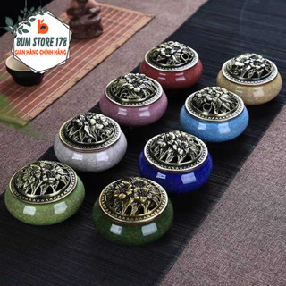 Lư Xông Nụ Trầm Hương - Đỉnh Đốt Nhang Bằng Gốm Vân Rạn Cao Cấp Tinh Xảo Kèm Lót Đế