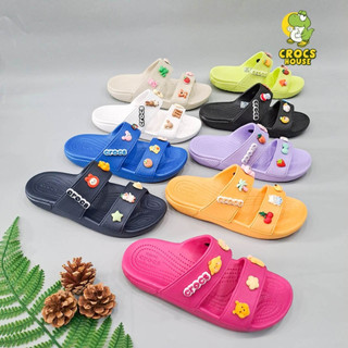Dép cross hai quai ngang classic nam nữ cao cấp tặng 10 jibbitz stickers 3D dầy dặn, dép quai ngang cross classic unisex