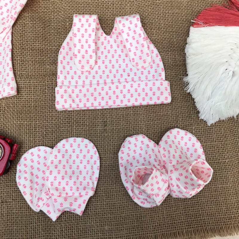 Set mũ bao tay bao chân sơ sinh thun cotton cho bé sơ sinh