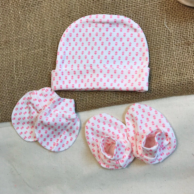 Set mũ bao tay bao chân sơ sinh thun cotton cho bé sơ sinh