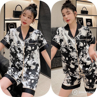 Bộ lụa mặc nhà pijama nữ tay ngắn quần ngắn màu đen chất lụa cao cấp mát mềm mịn lovelyphan pijama