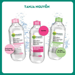 Nước tẩy trang cho mọi loại da, Da dầu, Da khô, Nhạy cảm Garnier Pháp 400ml Hồng/ Vàng/ Xanh