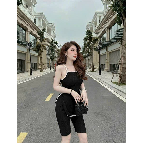 [5,5 Sales Freeship] Set bộ thun xốp cổ áo yếm vạt bầu xẻ tà 2 bên mix quần lửng ngố,set bộ cổ yếm phối viền trắng mtb