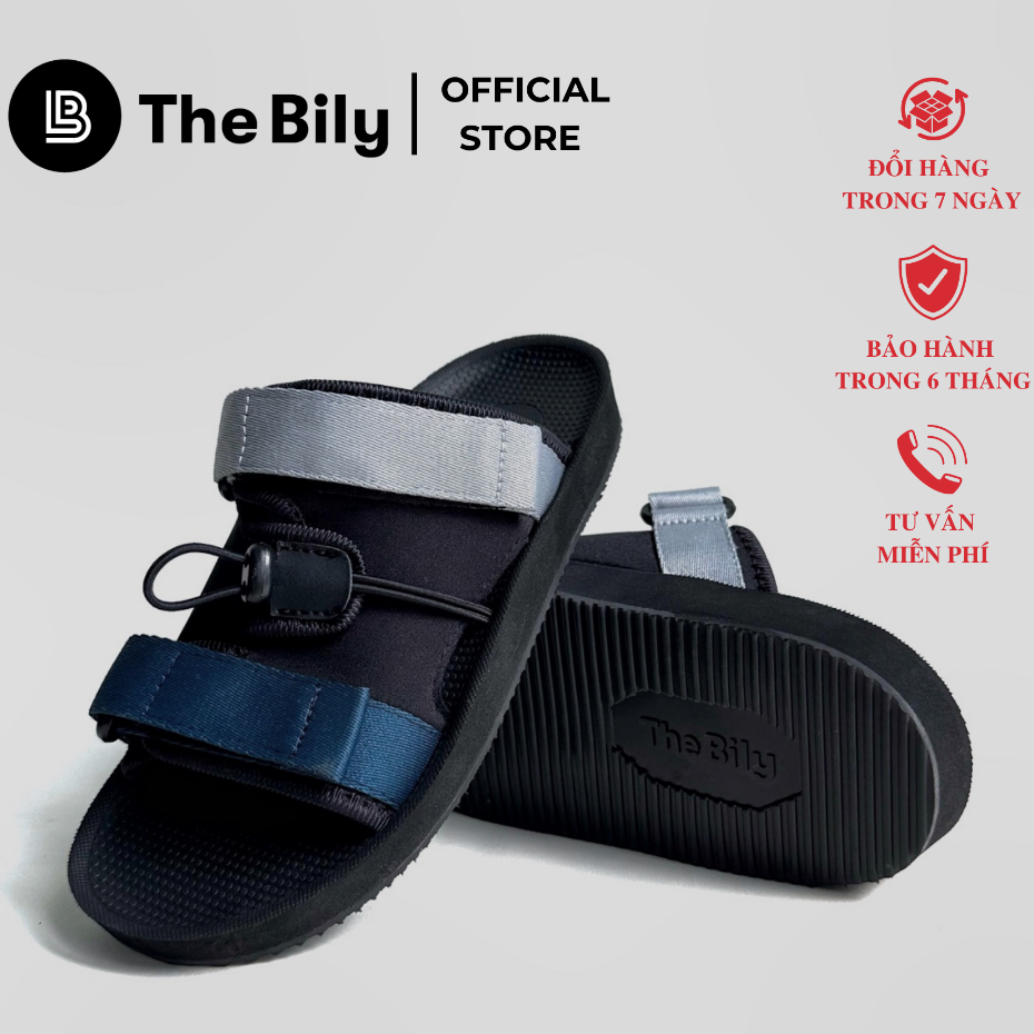 Dép sandal quai ngang nữ The Bily màu xám xanh đế cao su siêu êm nhẹ cao 3cm,đi học,đi chơi, đi du lịch - BLD01W