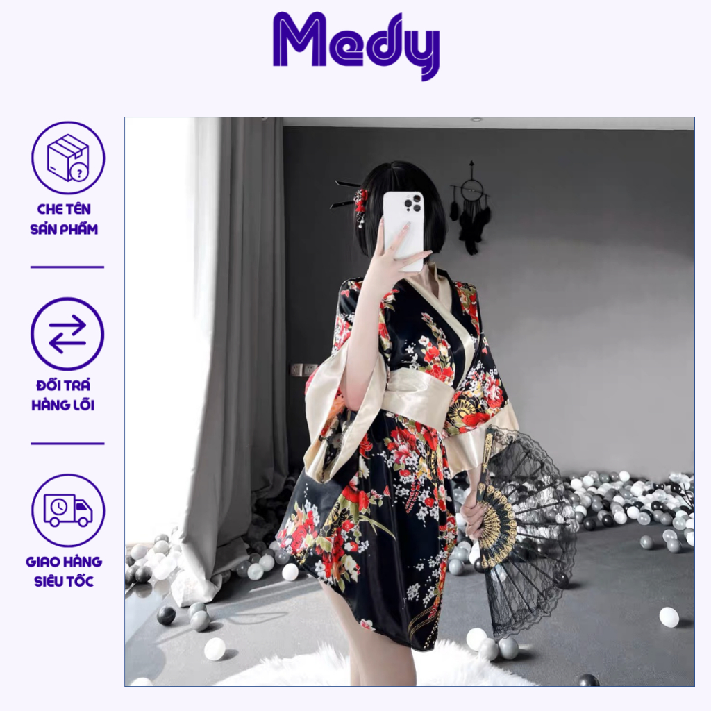 Bộ đồ đầm ngủ cosplay sexy hầu gái kimono Nhật Bản Váy ngủ gợi cảm lụa bodysuit cổ trang MEDY 1306CP