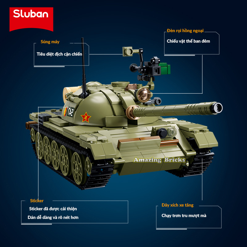 Đồ chơi Lắp ráp xe tăng chiến đấu T-54S, Sluban 1135 xoay 3 dạng mô hình, Xếp hình thông minh, Mô hình xe tăng