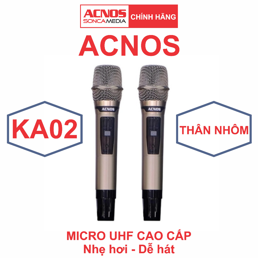 Micro không dây UHF ACNOS KA02 cao cấp - Bảo hành 6 tháng (Micro rời - 1 cặp)