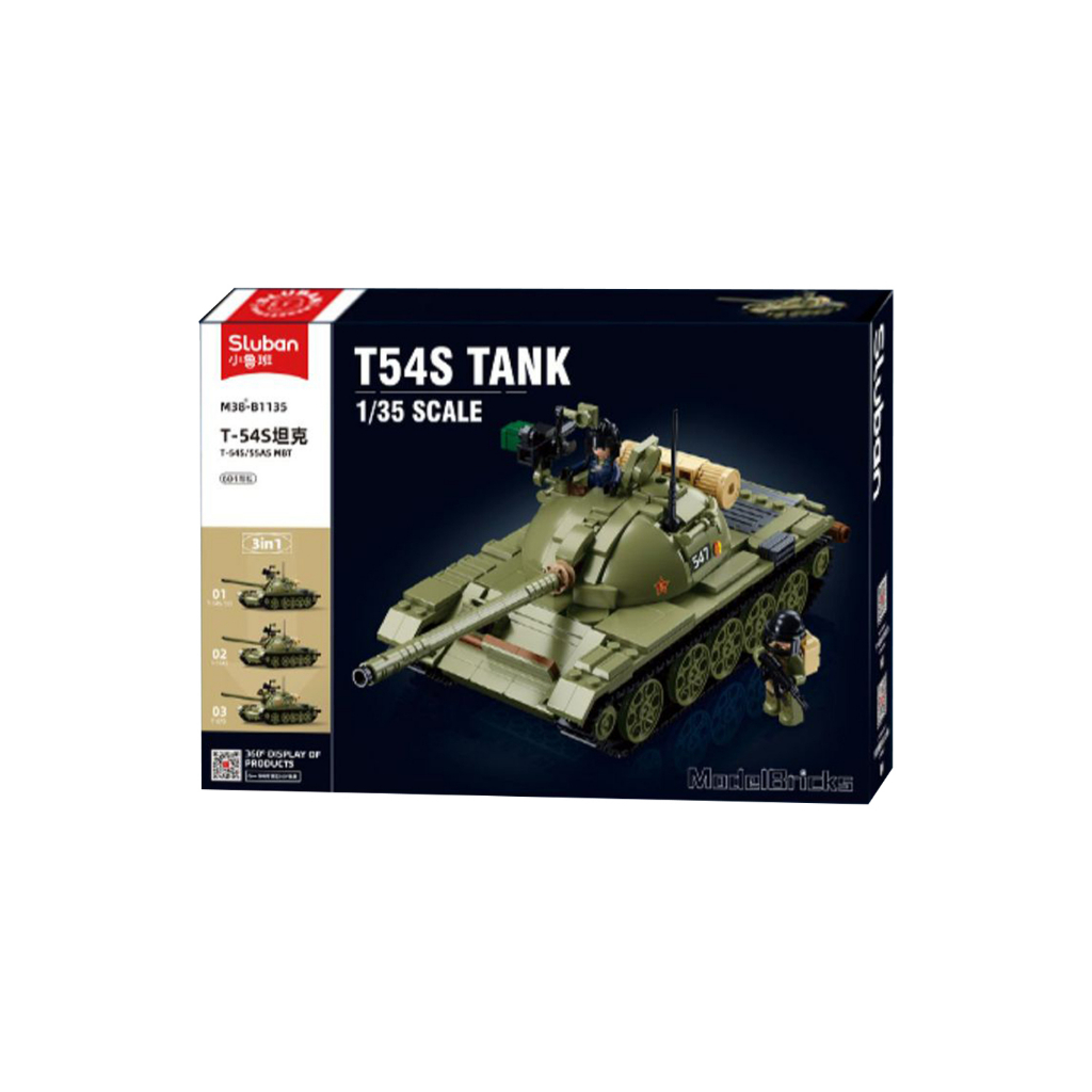 Đồ chơi Lắp ráp xe tăng chiến đấu T-54S, Sluban 1135 xoay 3 dạng mô hình, Xếp hình thông minh, Mô hình xe tăng