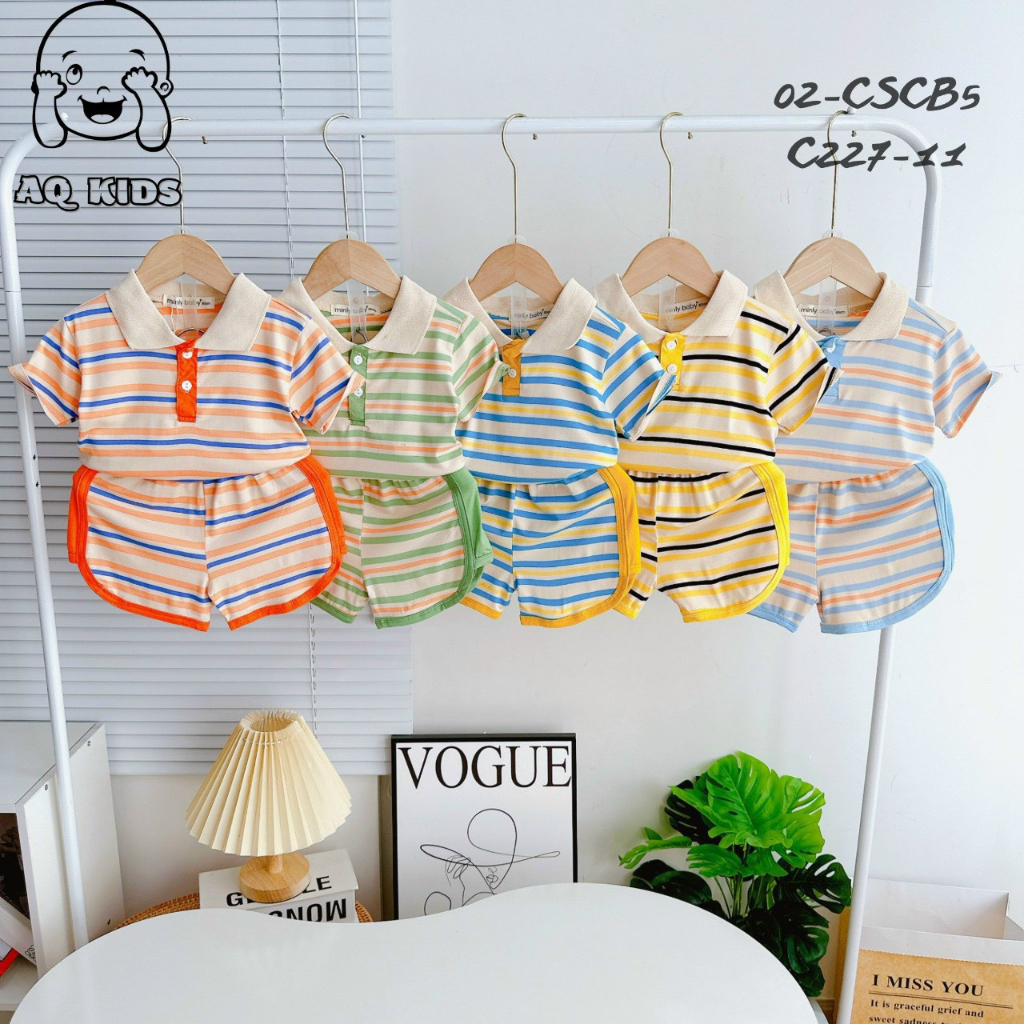 bộ cộc cổ trụ sọc dệt VISCO thun lạnh MInly bây siêu bền đẹp size 17-28kg