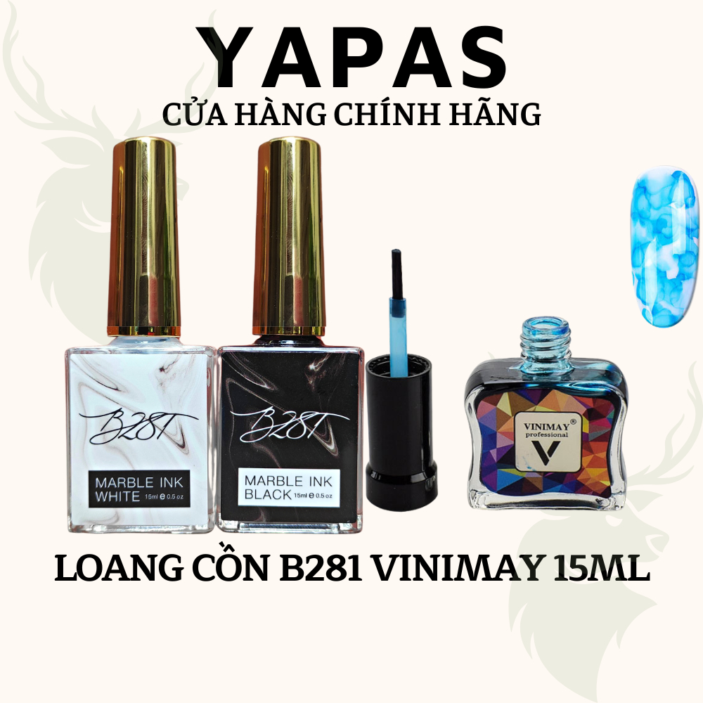 Cồn loang đen trắng vân đá B281 Vinimay Misscheering 15ml chính hãng, Loang cồn nail móng tay Yapas cao cấp
