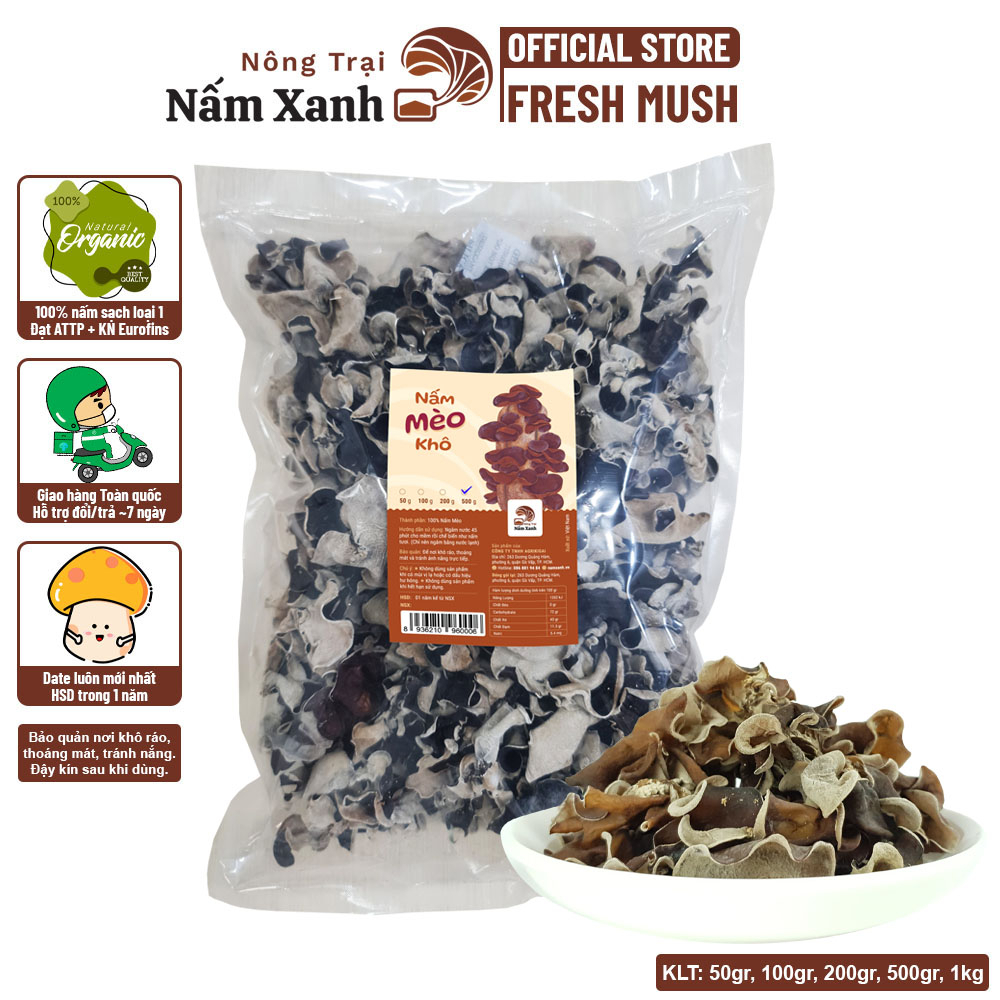 Nấm Mèo (Mộc Nhĩ) Khô Nguyên Miếng Giòn Ngon 500gr 1kg - Nông Trại Nấm Xanh