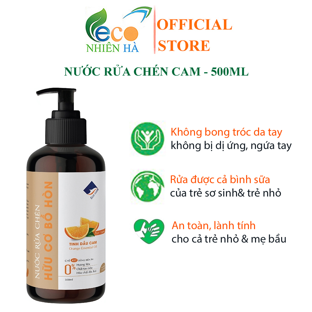 Nước rửa chén hữu cơ ECOCARE 500ml tinh dầu cam, nước rửa bát cho bé