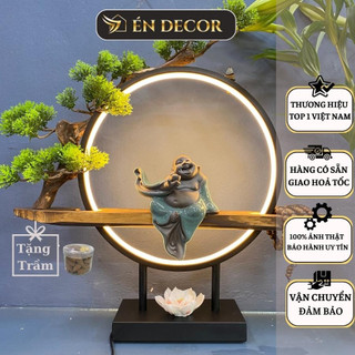 Tượng Phật Di Lặc an nhiên ÉN DECOR kèm kệ led trang trí nhà cửa, phòng khách, phong thuỷ