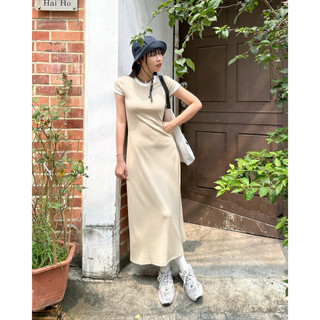 Đầm thun cổ trắng có tay - Tyribee Clothing
