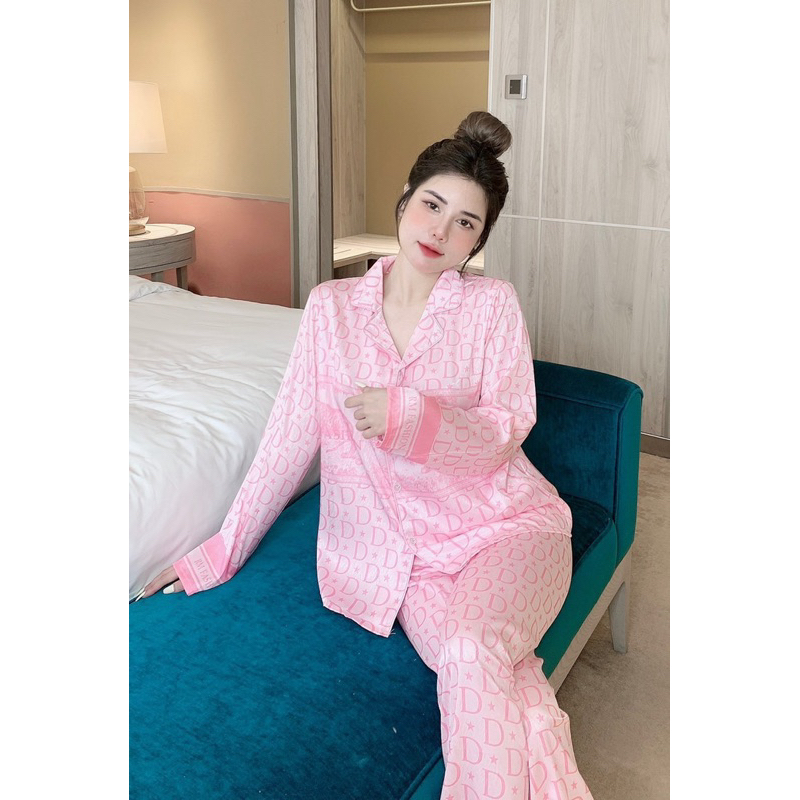 Bộ Ngủ Pijama mặc nhà xước dài tay DIO SAO HỒNG