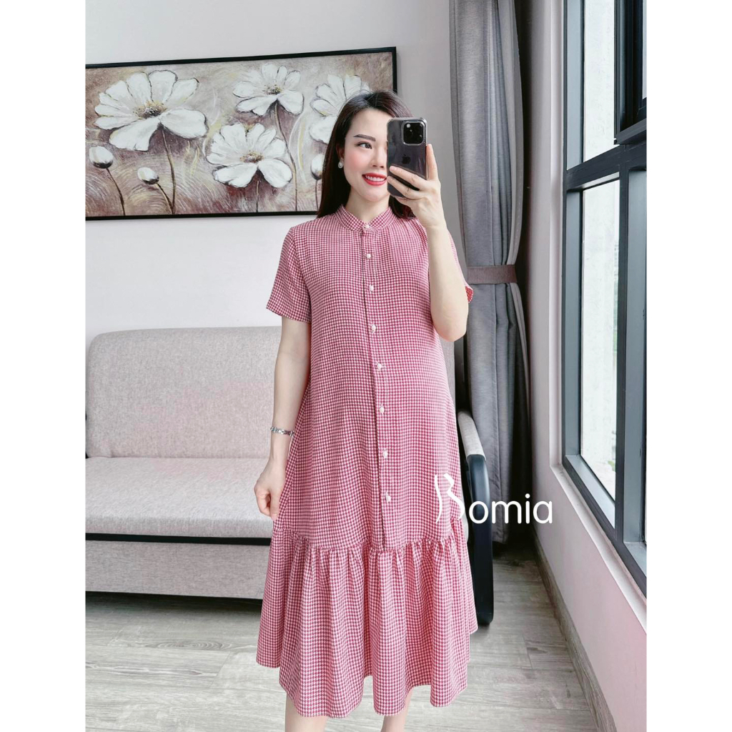 Váy bầu kẻ hudstud đỏ