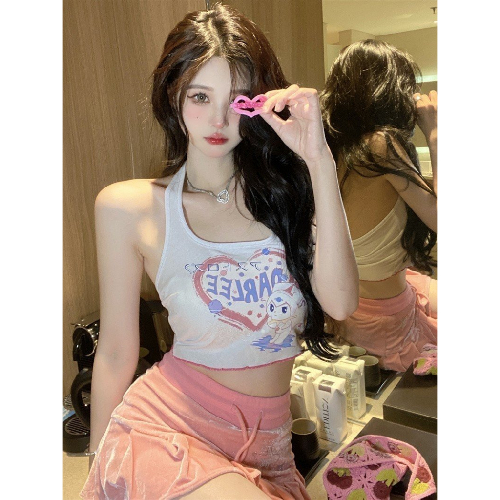 Áo croptop kiểu yếm in họa tiết hoạt hình dễ thương DARLEE 703 FIORI STORE