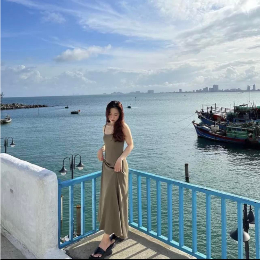 𝐋𝐘𝐂𝐇𝐄𝐍- Đầm Basic Thun Gân Dáng Dài Lychen