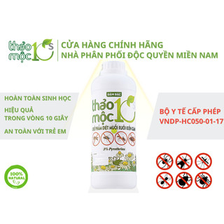 Dung dịch Diệt côn trùng Muỗi, Kiến, Gián, Sâu, Ruồi, Bọ Thảo mộc 10s 100% Sinh học Chai 1L - An toàn