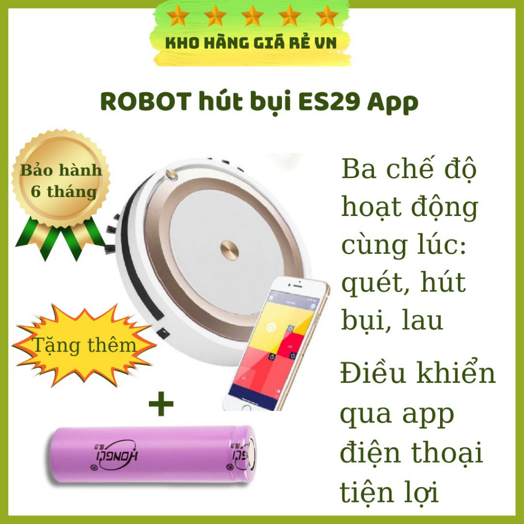 Robot hút bụi lau nhà thông minh dễ dàng điều khiển qua app trên điện thoại sử dụng pin sạc tại khohanggiarevn