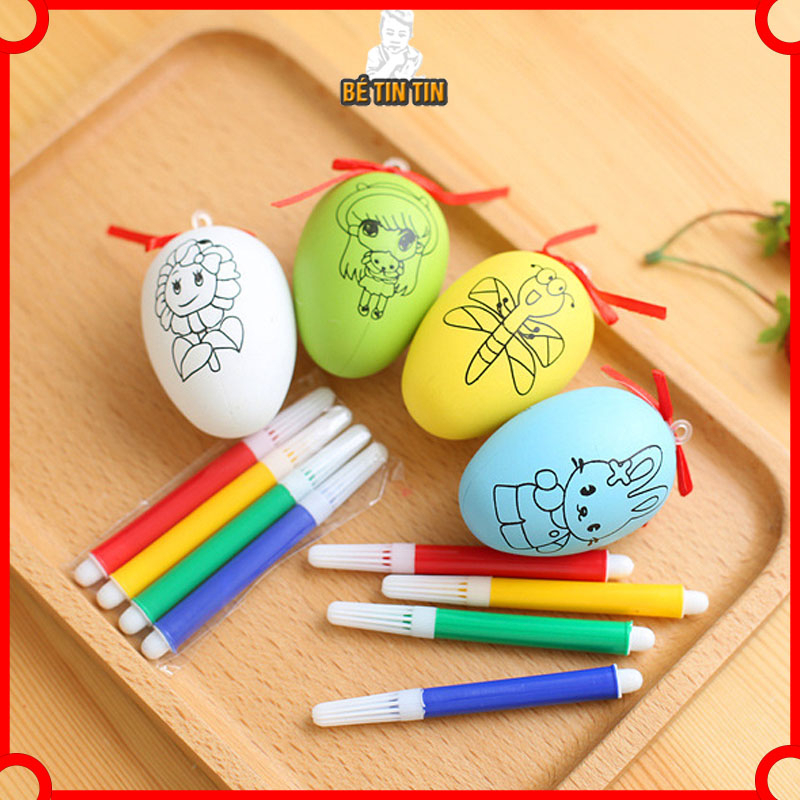 Combo Đồ chơi trứng tô màu hình quả trứng kèm 4 bút màu (Trứng giao ngẫu nhiên)
