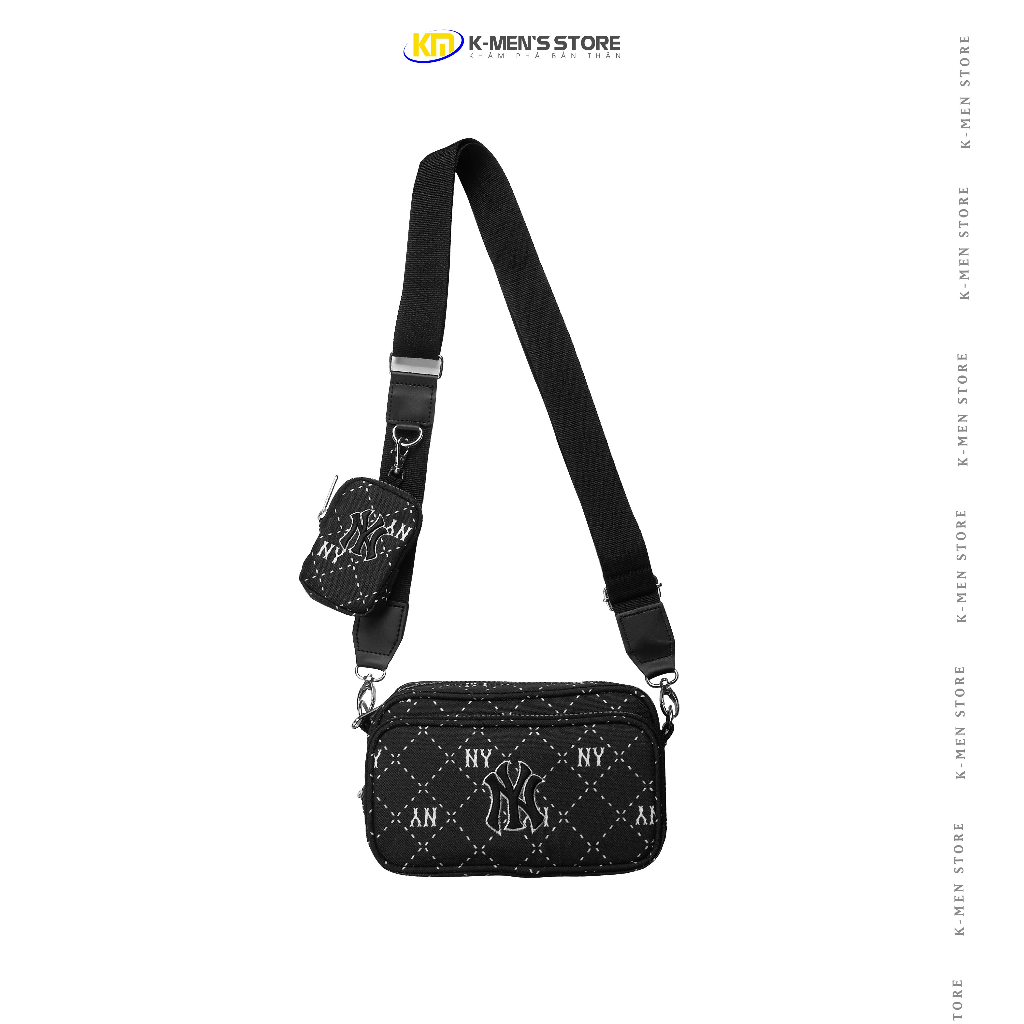 Túi đeo chéo unisex mini MLB monogram crossbody form ngang 2 ngăn có túi nhỏ sành điệu chất liệu chống thấm size 22