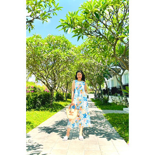 Đầm suông linen thiết kế 2 lớp in hoạ tiết