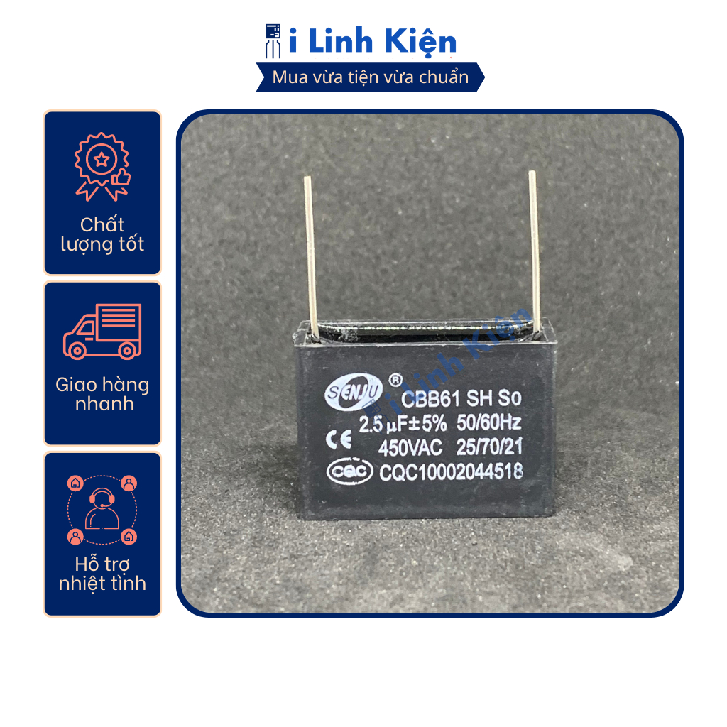 Tụ quạt 2uF 450VAC chân hàn mạch PCB CBB61