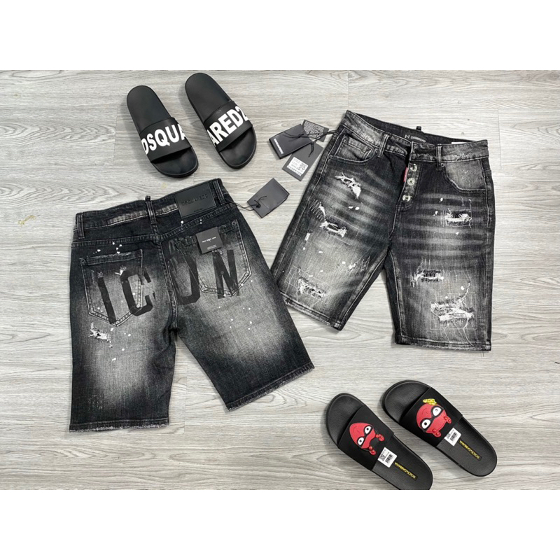 Quần jeans ngố nam hoạ tiết dsq đen rách vảy sơn cao cấp 1:1 new