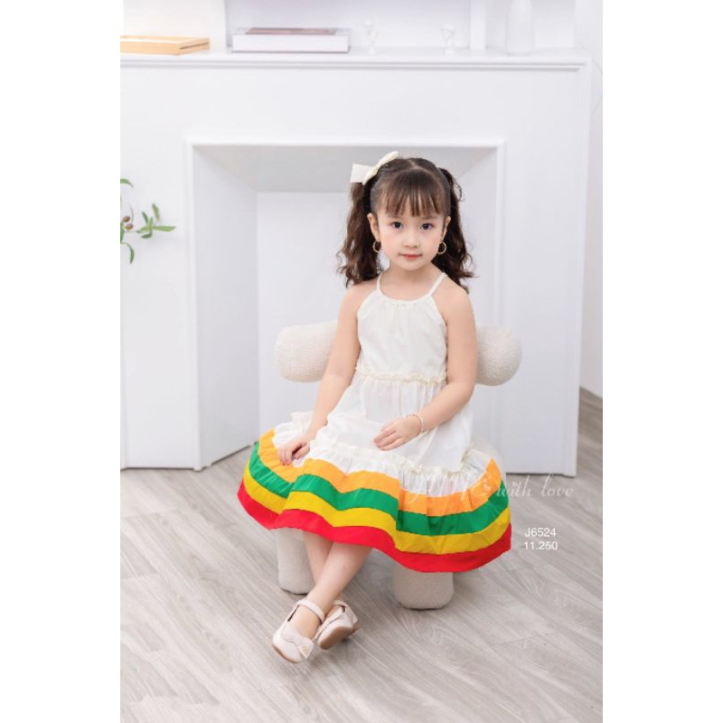 Đầm váy xòe bé gái dễ thương 10 đến 40 kg Haivanco mềm mại dáng babydoll trơn vải lụa cao cấp mùa hè đi học đi chơi đẹp