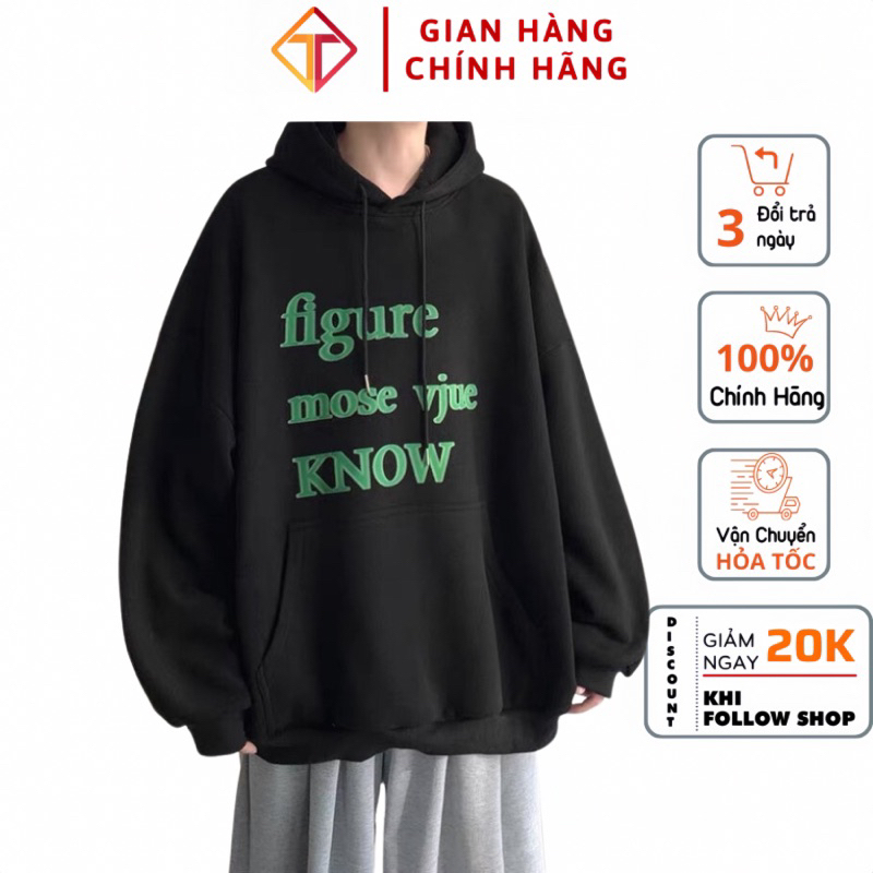 Áo hoodie in chữ know, áo khoác nam nữ phom rộng HD032 - T2000