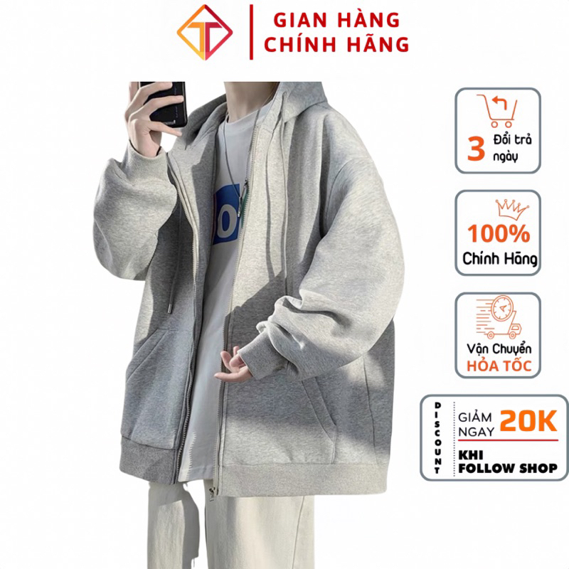 Áo hoodie khoá kéo basic nam nữ form rộng, áo nỉ bông trơn - ZIP001