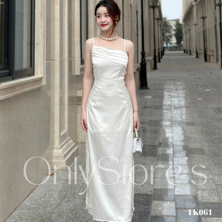TK061 Đầm lụa 2 dây xéo sang trọng