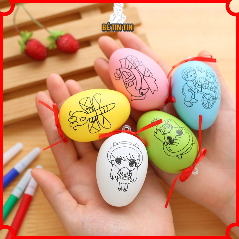 Combo Đồ chơi trứng tô màu hình quả trứng kèm 4 bút màu (Trứng giao ngẫu nhiên)