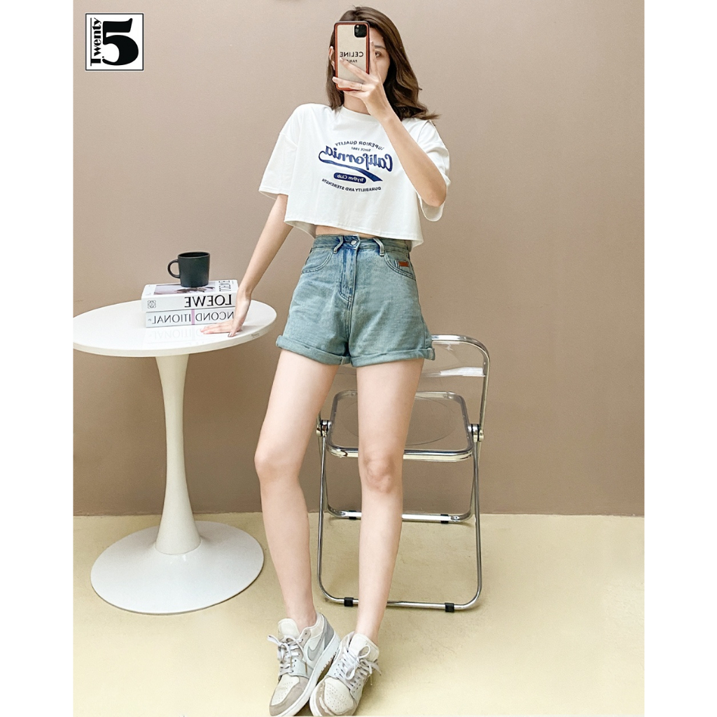 Áo thun nữ dáng rộng ngắn croptop tay lỡ in chữ Twentyfive 4654