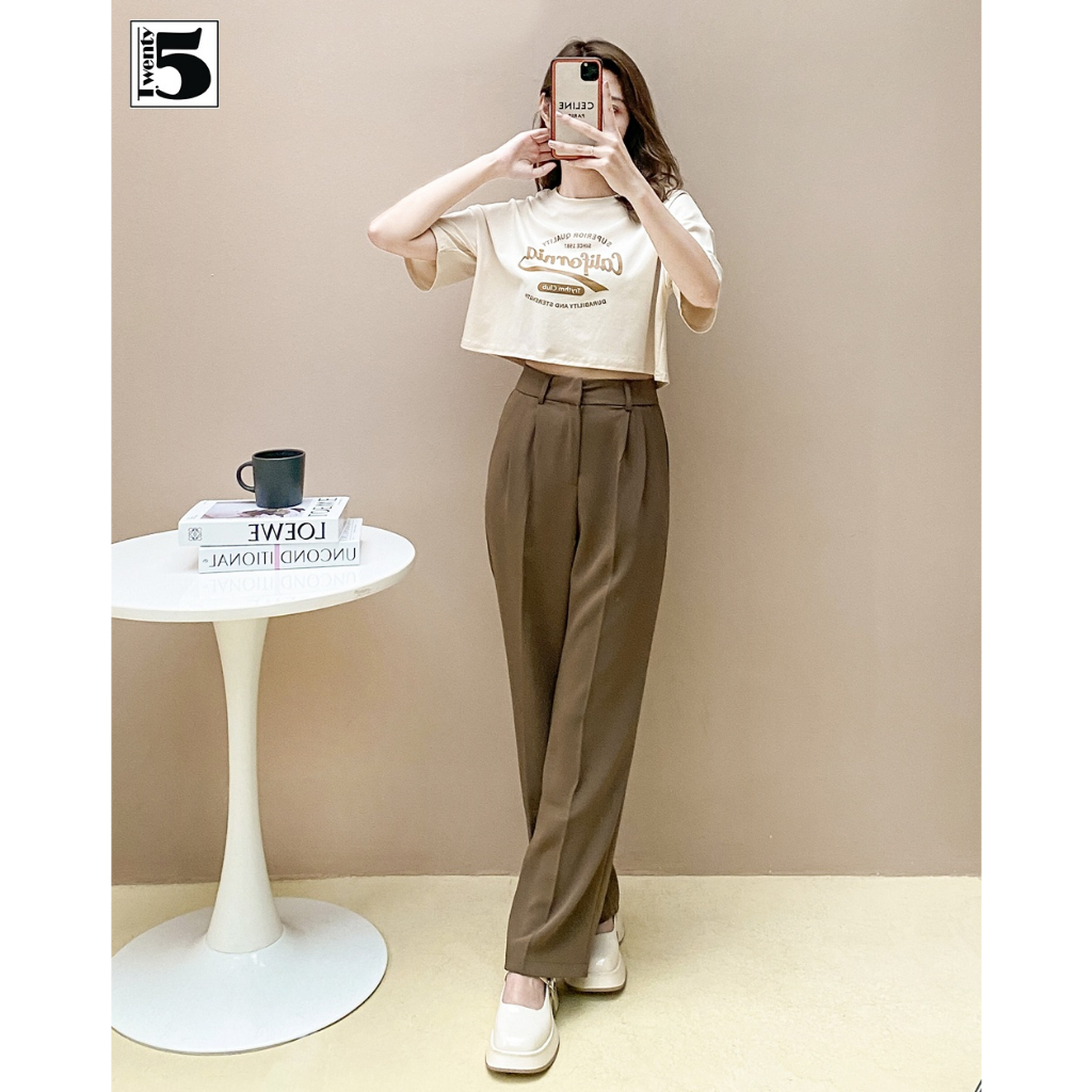 Áo thun nữ dáng rộng ngắn croptop tay lỡ in chữ Twentyfive 4654