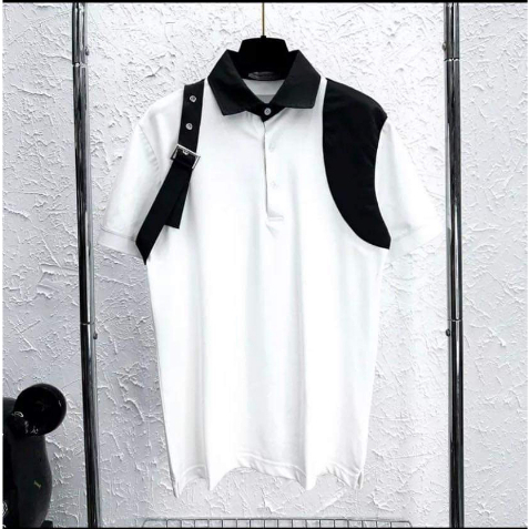 Áo polo nam cổ bẻ MC Queen vai thuê vạch dây đen trắng hai vai phong cách