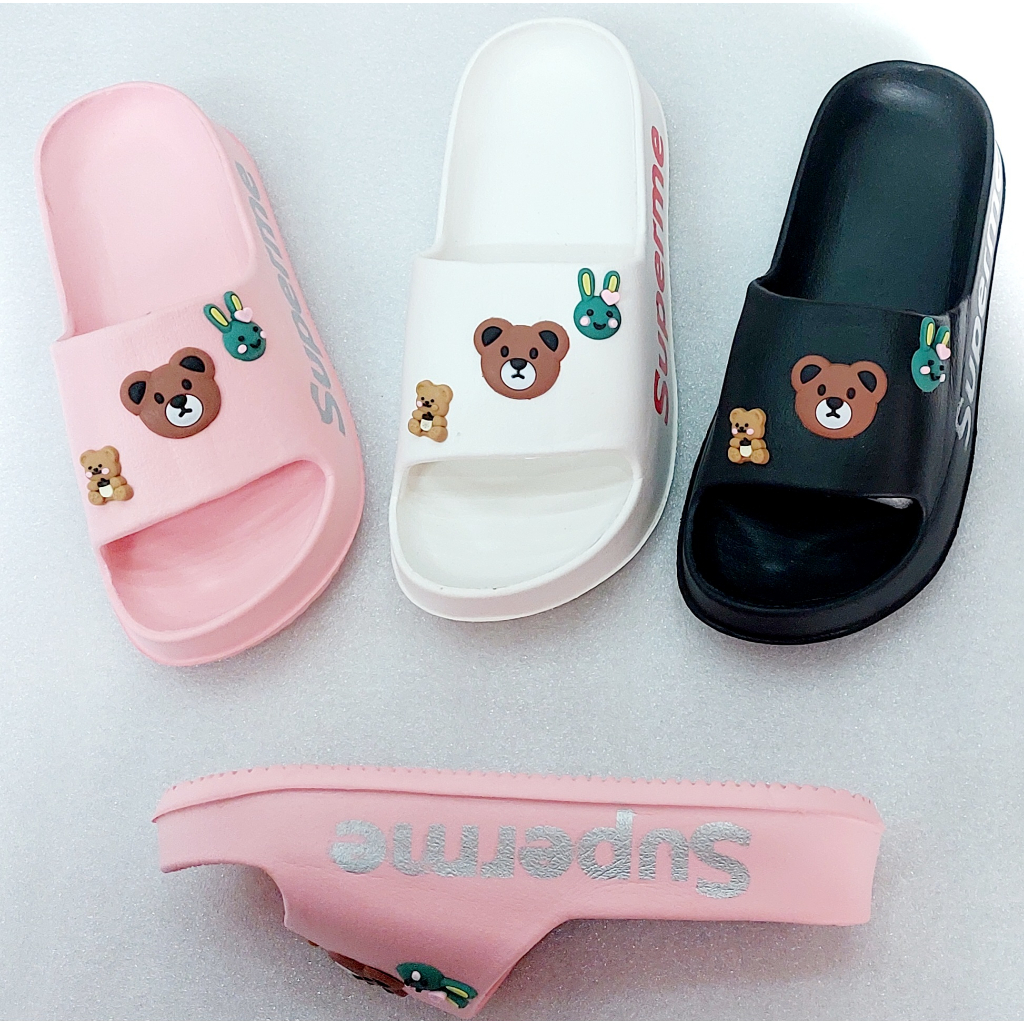 Dép Bánh Mì đế cao 4cm Siêu Nhẹ cho Nữ Hoạ tiết Gấu superme chất liệu EVa cao cấp kèm ảnh thật.